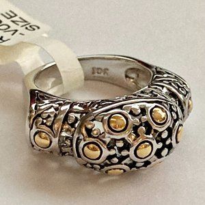 Two tone Art Deco Dome Cocktail Ring Size 5 Celtic Filigree Silver Gold Plated